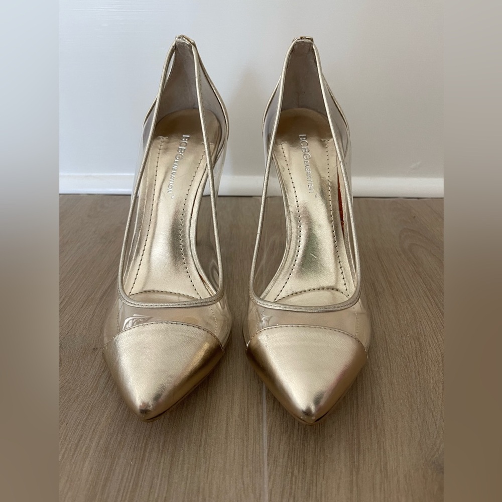 👠BCBGeneration  Gold  Clear Heels Size -71/2 - 👠